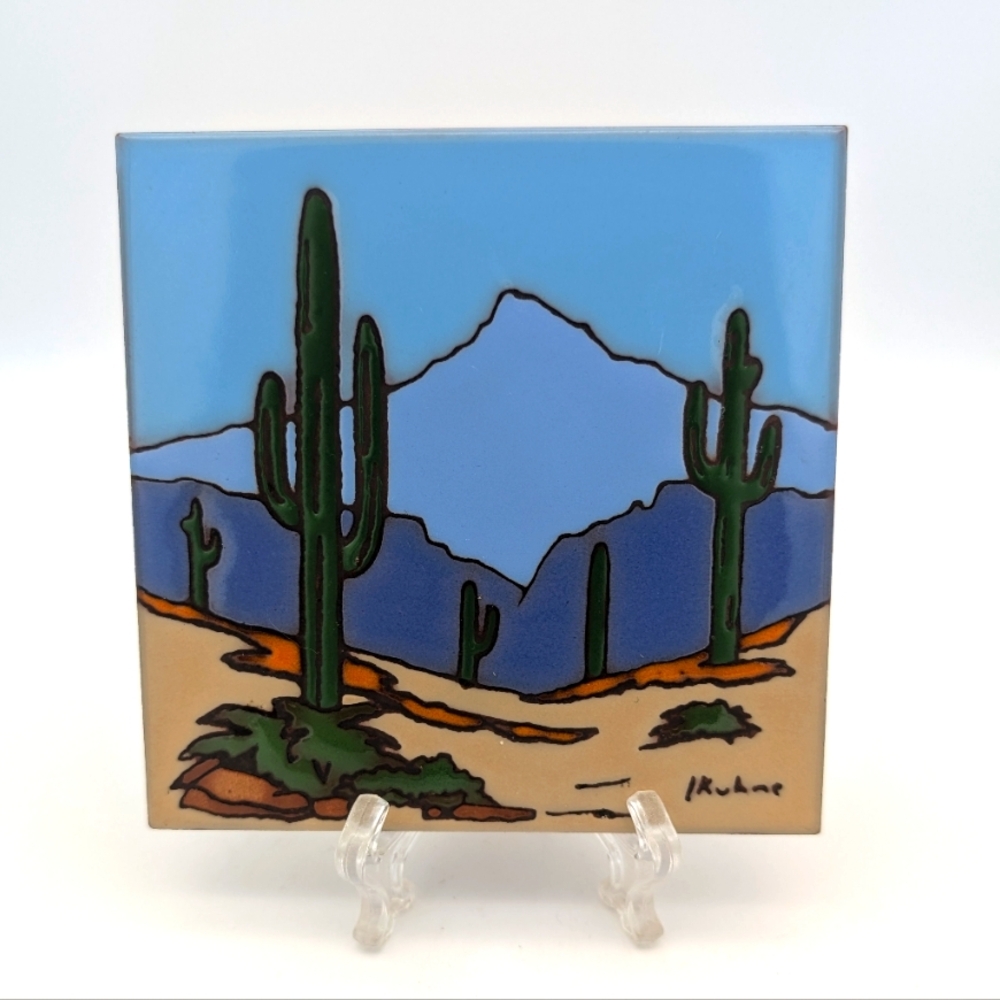 Vintage Leone Kuhne (1984)  Desert Landscape Art Tile